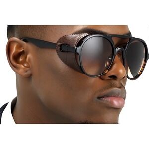 Men Circle Sunglasses Tortoise Shell Brown Gradient Lens Eyewear Classic Driving